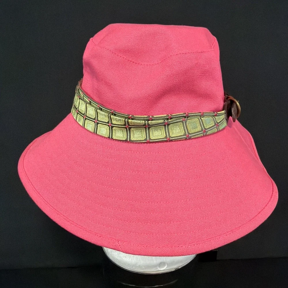 NWT J.Crew Wide Brim Bucket Hat W/Band & Buckle 73752 Sz S-M Pink Summer Beach